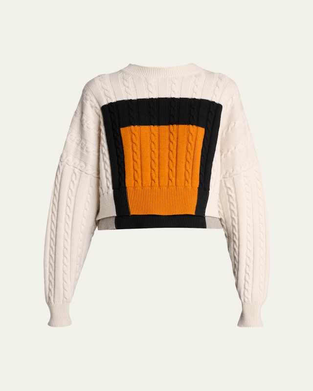 Cable Knit Crop Crewneck Sweater